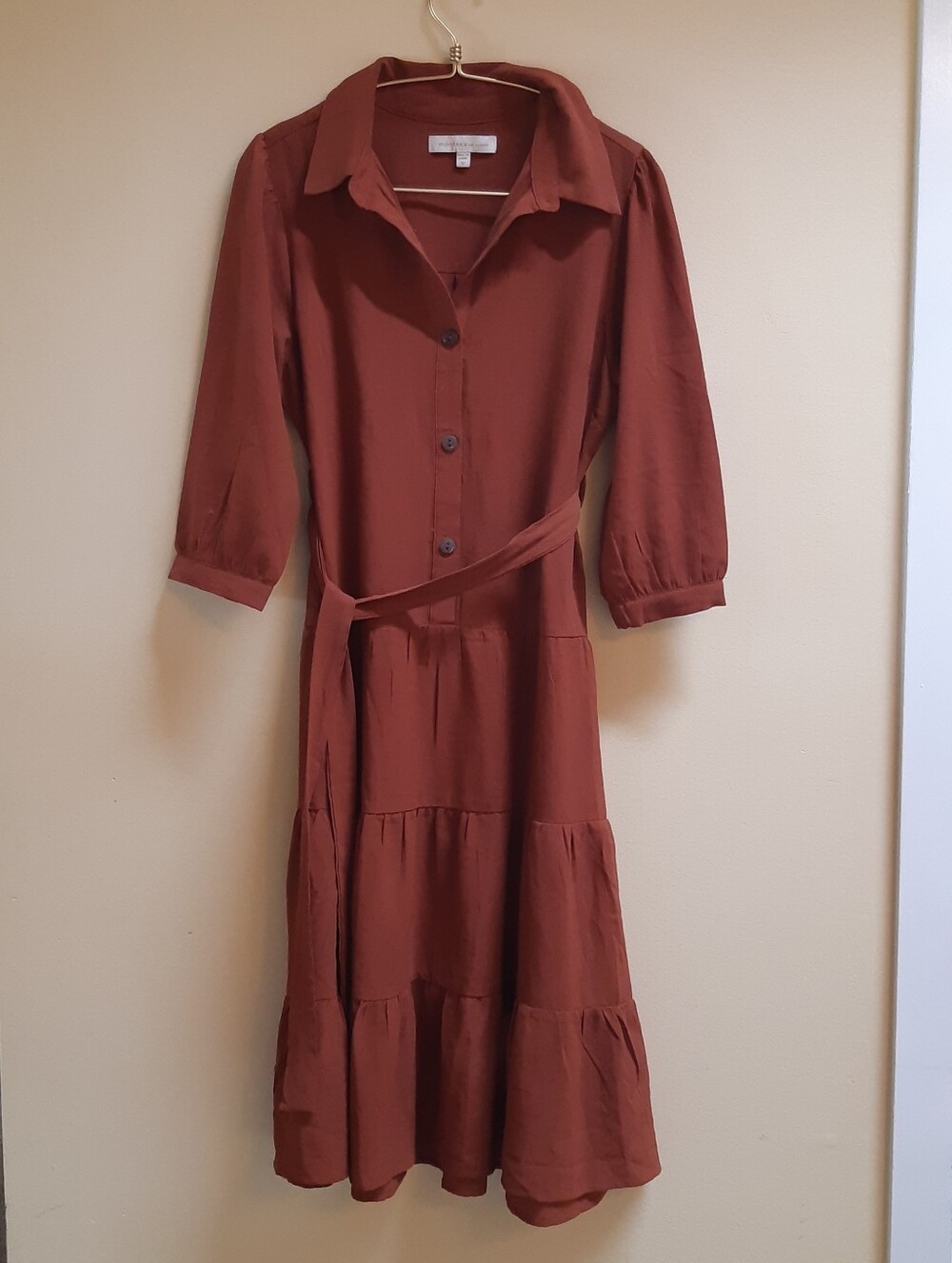Monteau Los Angeles Tiered Dress in Rusty Brown Size Medium - Picture 1 of 7
